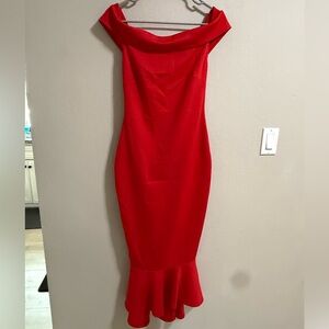 Lipsy London Red Off Shoulder Fishtail Cocktail Dress Size 8